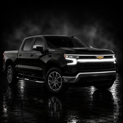 2023-2025 Chevy Silverado 1500 LED “Power” Grille Bar – LT & LTZ, IP67, Bolt-On, Black/Silver Frame