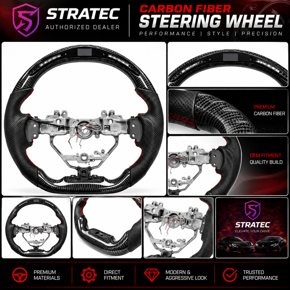 BULL BOOST Carbon Fiber LED Heated Steering Wheel for 2013-2019 Lexus IS / GS / CT / NX / RC