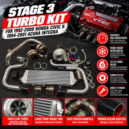 B Series Ram Horn AC Friendly Stage 3 Turbo Kit A/C Compatible b16 b18 b20 Civic Integra Del Sol