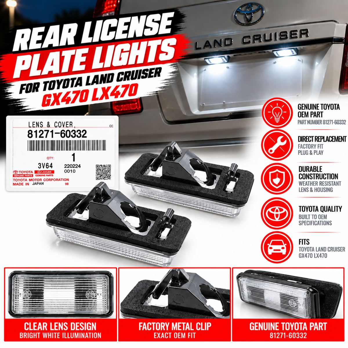 NEW GENUINE TOYOTA LAND CRUISER GX470 LX470  REAR LICENSE PLATE LIGHT LENS 2PCS