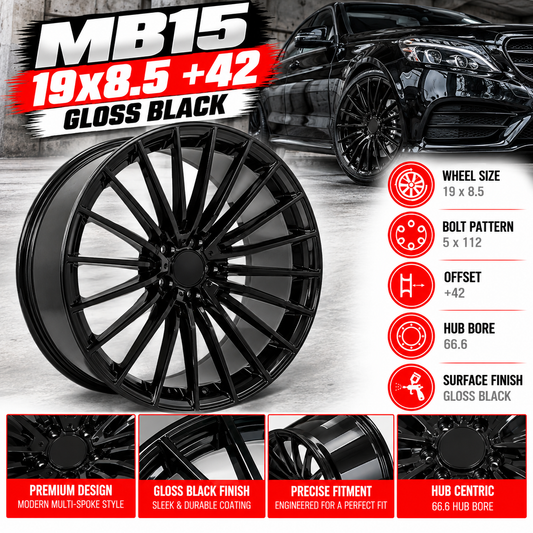 MB15 19x8.5 Wheel – 5x112 +42 66.6 Gloss Black