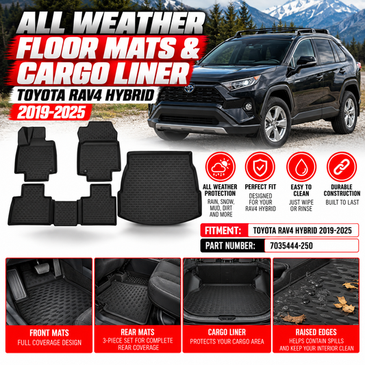 2019-2025 Toyota RAV4 Hybrid Floor Mats & Cargo Liner Full Set All Weather Black
