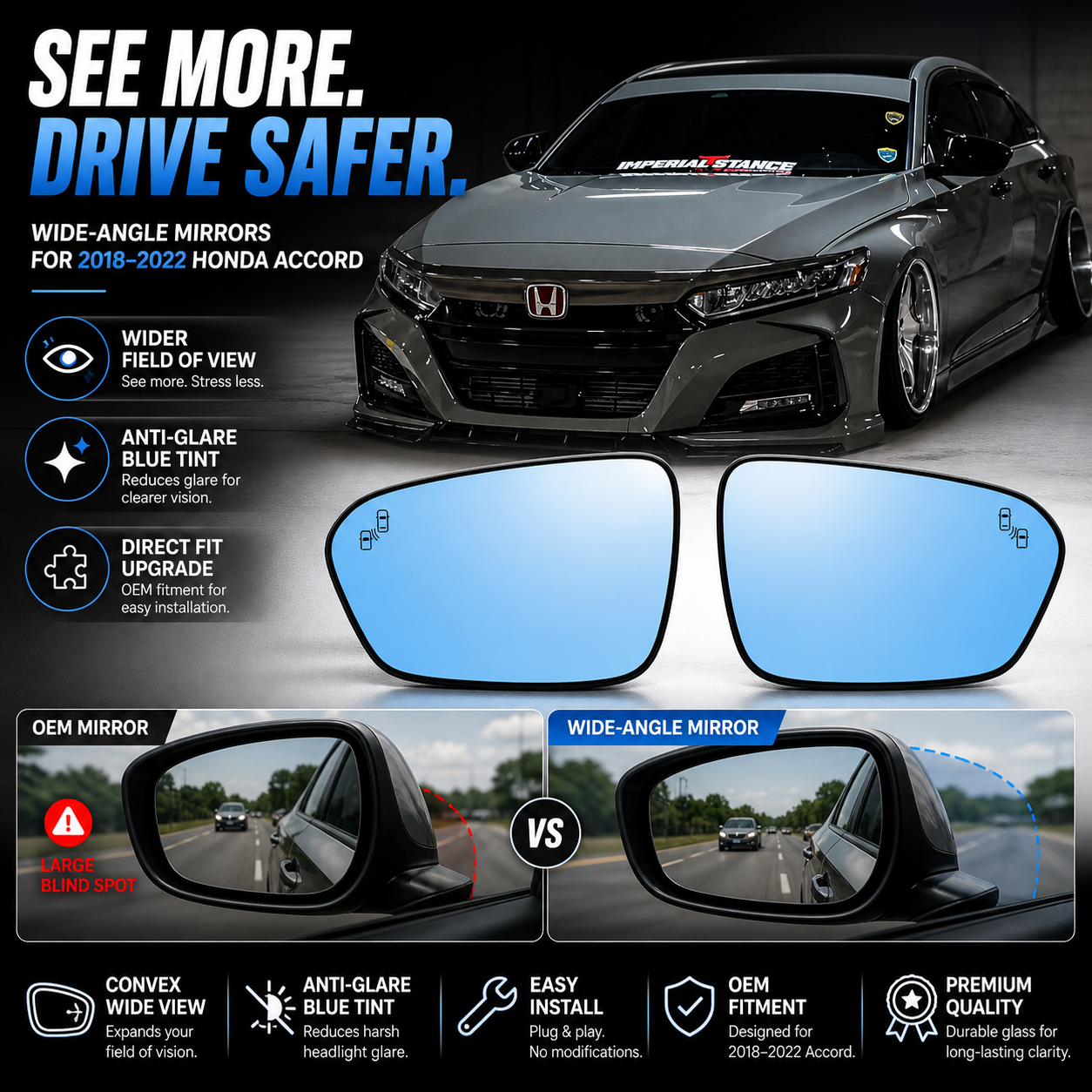 HRS 2018–2022 Honda Accord Wide Mirrors – 10th Gen - The Elite Series