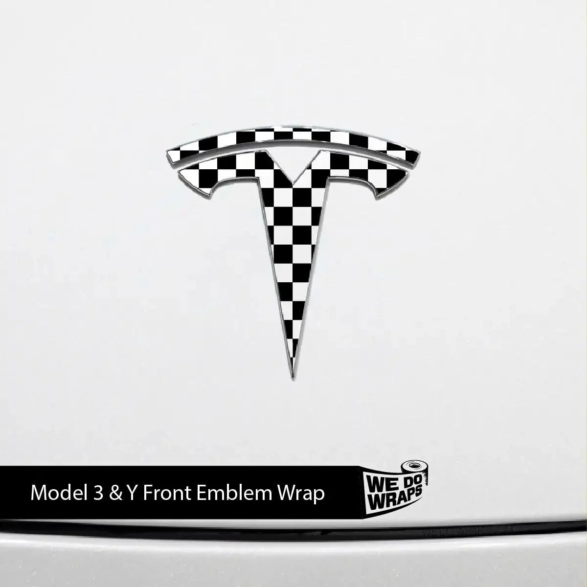 Checkered Tesla Emblem Decals (Front + Back) | Model 3