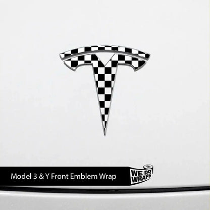 Checkered Tesla Emblem Decals (Front + Back) | Model 3