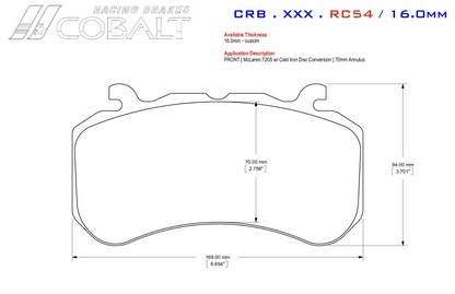 Cobalt Racing Brake Pads | McLaren 600LT & 720S w/ Girodisc Conversion (Front)