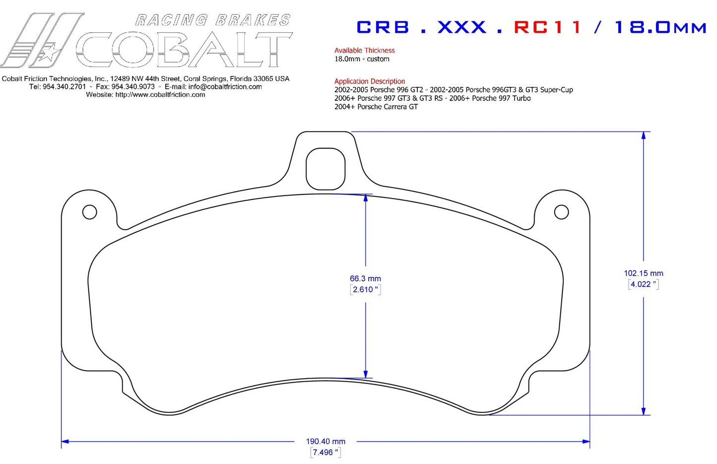 Cobalt Brake Pads RC11 Brake Pads (Front)