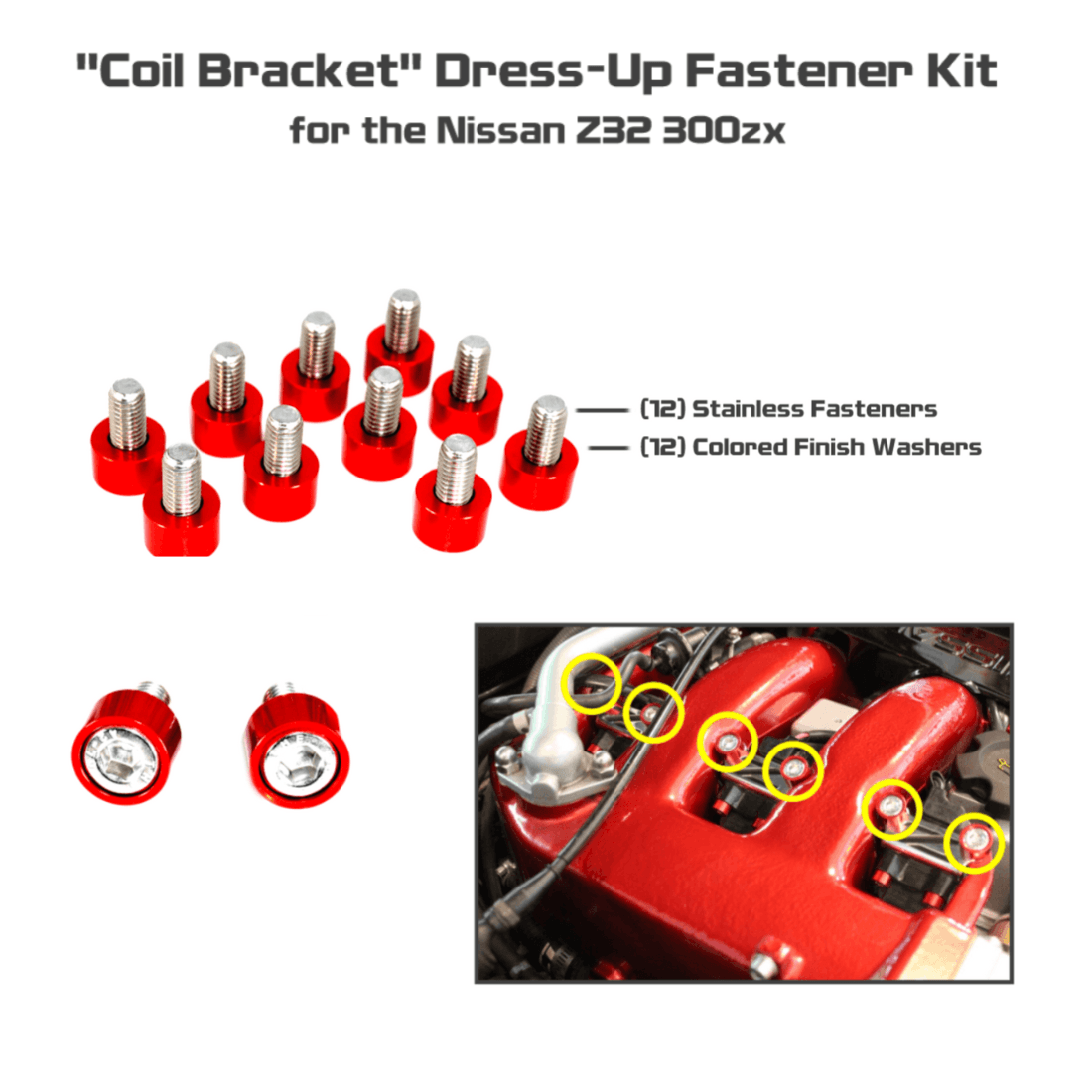 ZSPEC Coil Brackets Fastener Kit for '90-96 Nissan 300zx Z32, Stainless & Billet