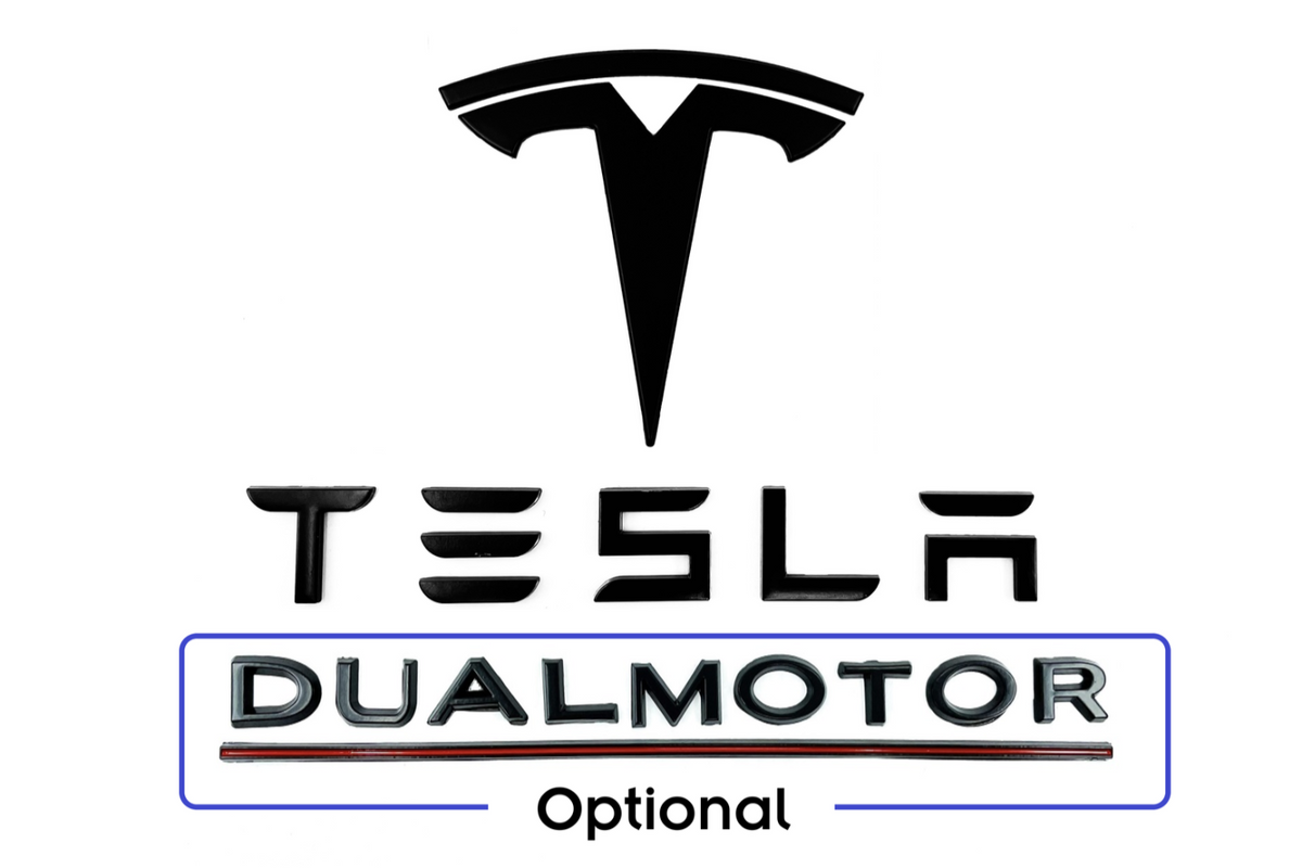 T Logo & Tesla Letters & Dual Motor Emblem Set | Tesla Model 3 & Model Y