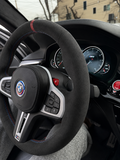 BMW G-Series Alcantara Suede Steering Wheel Cover DIY (White Stripe) G80 G20 G30 M3 M4 M340i