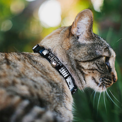 Breakaway Cat Collar with Bell - Ford Mustang Grill AMERICAN MUSCLE Stars and Stripes Black/White