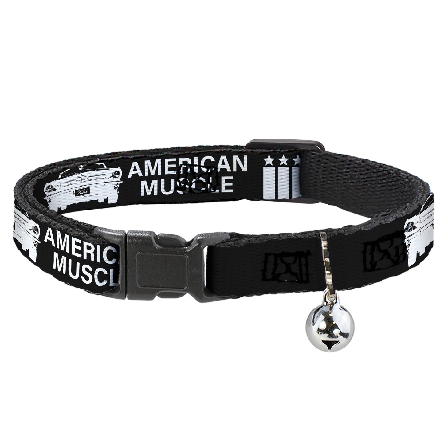Breakaway Cat Collar with Bell - Ford Mustang Grill AMERICAN MUSCLE Stars and Stripes Black/White