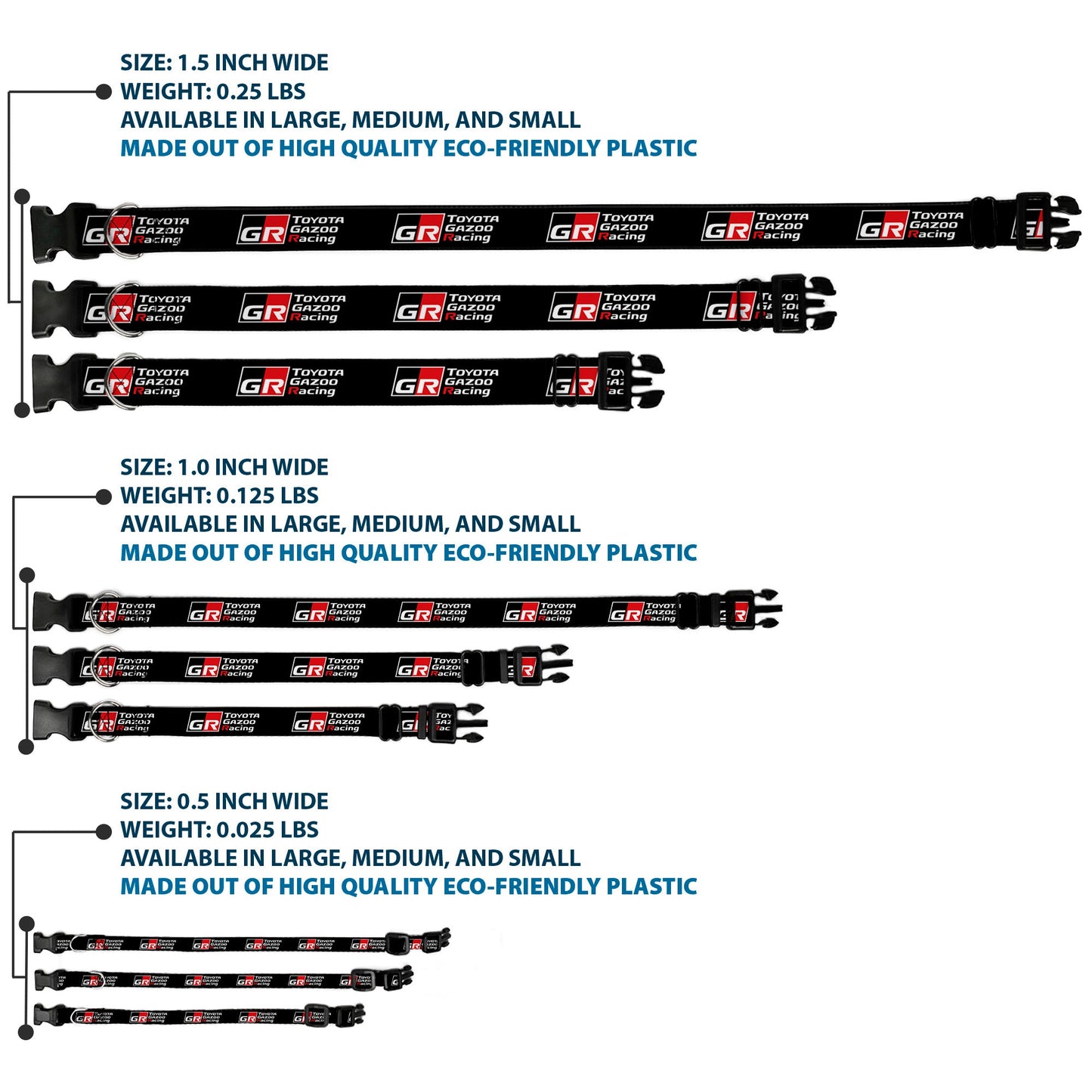 Plastic Clip Collar - TOYOTA GAZOO RACING GR NORTH AMERICA Logo and Text Black/White/Red