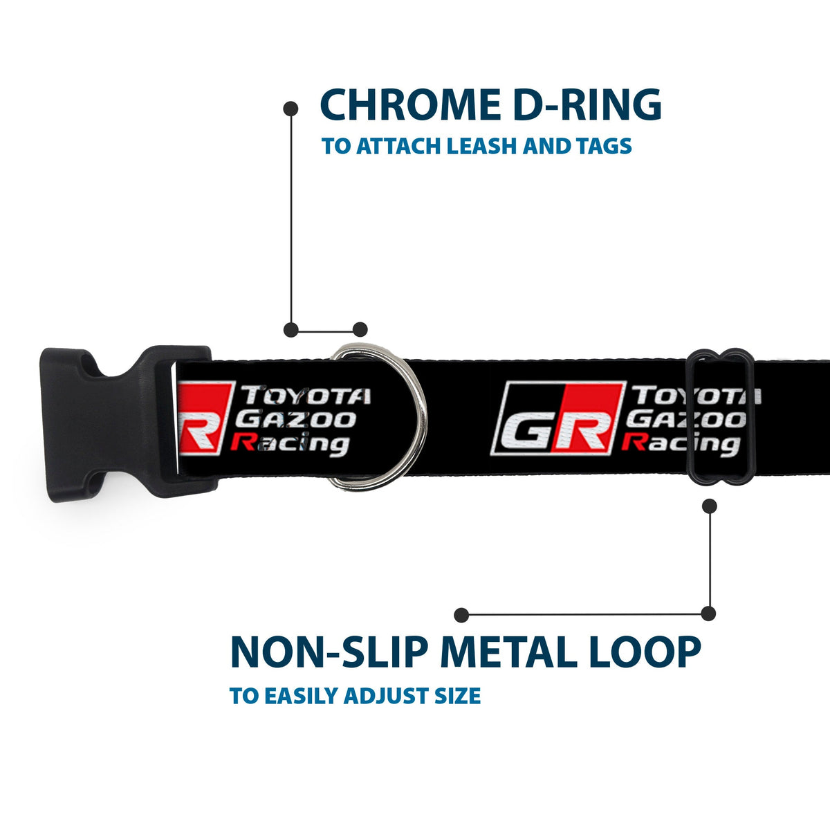 Plastic Clip Collar - TOYOTA GAZOO RACING GR NORTH AMERICA Logo and Text Black/White/Red