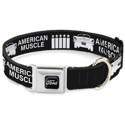 FORD Script Full Color Black/White Seatbelt Buckle Collar - Ford Mustang Grill AMERICAN MUSCLE Stars and Stripes Black/White