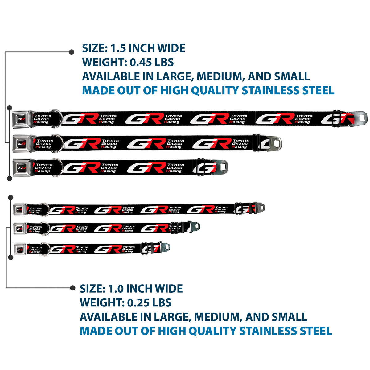 Toyota Gazoo Racing  GR Logo Full Color Black/White Red Seatbelt Buckle Collar - TOYOTA GAZOO RACING GR Logo and Text Black/White/Red