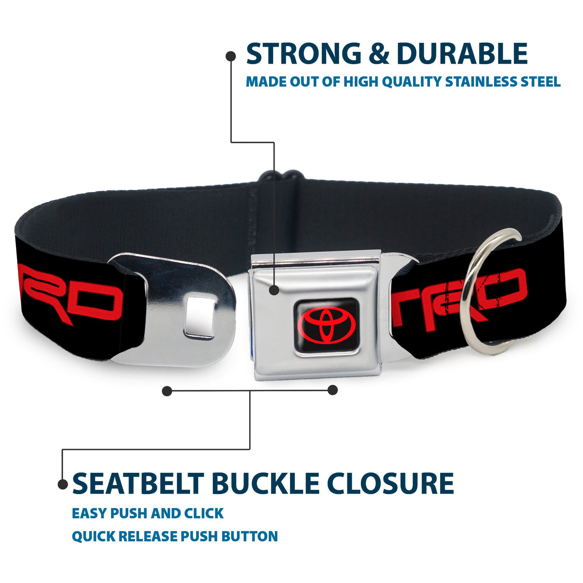 Toyota Logo Full Color Black/Red Seatbelt Buckle Collar - Toyota Racing Development TRD Logo Black/Red
