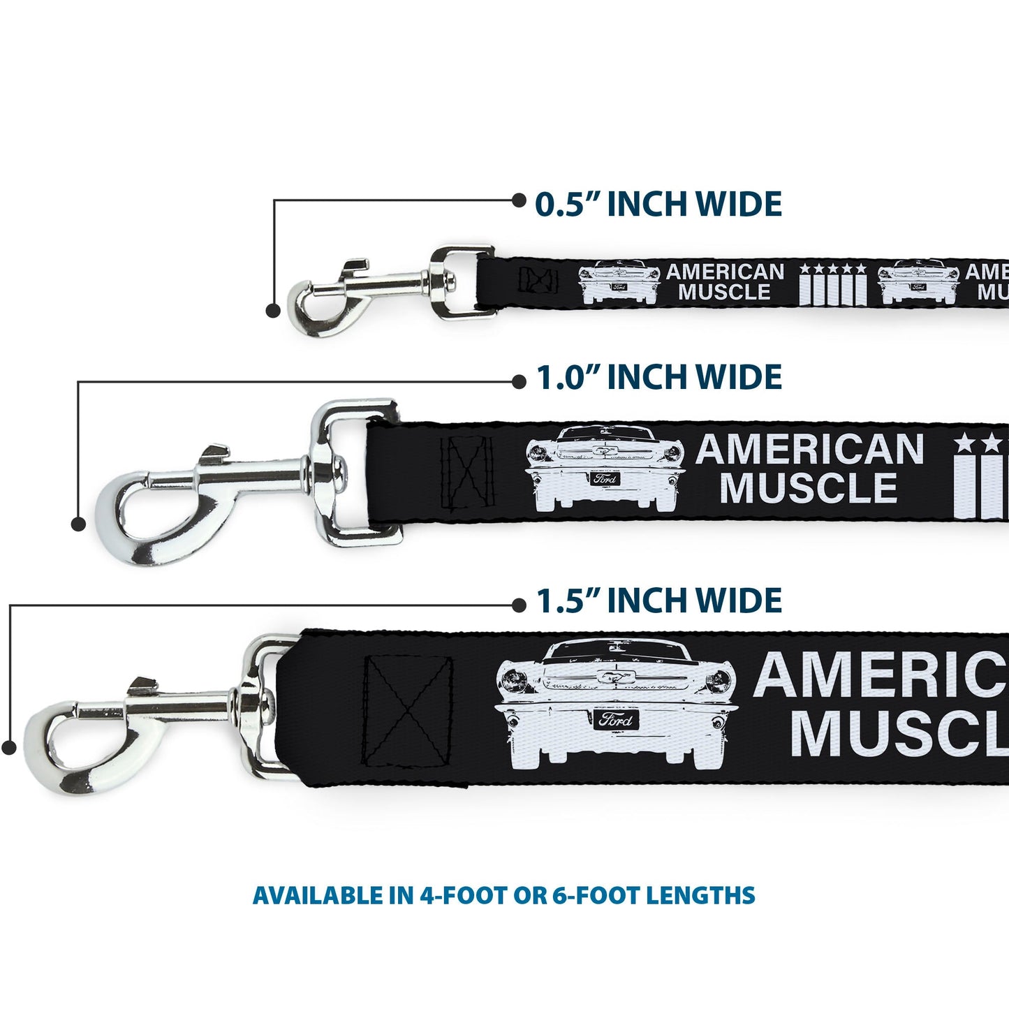 Dog Leash - Ford Mustang Grill AMERICAN MUSCLE Stars and Stripes Black/White