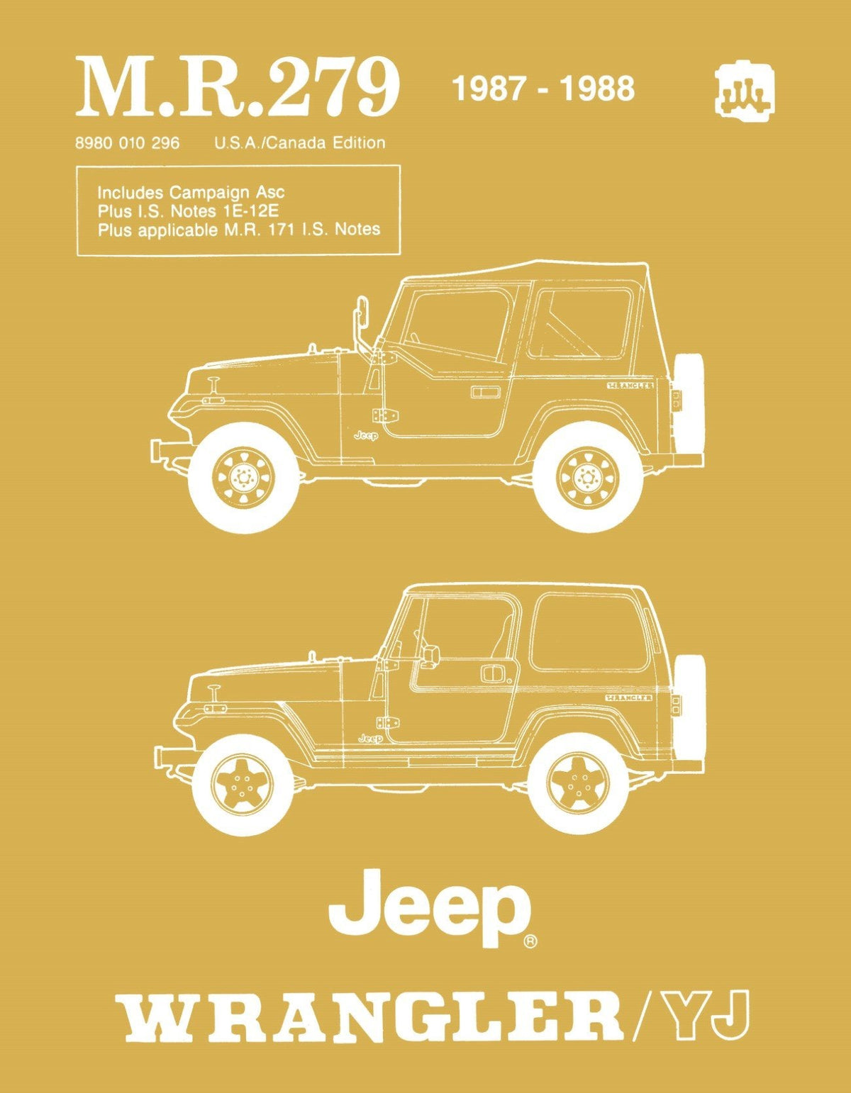 Detroit Iron - 1987 - 1988 Jeep Wrangler / YJ Service Workshop Manual - M.R.279
