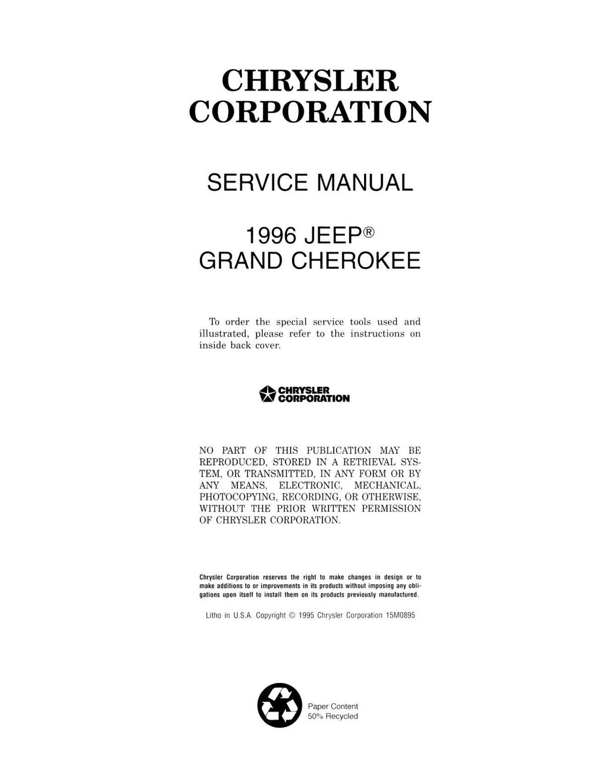 Detroit Iron - 1996 Jeep Grand Cherokee Shop Manual