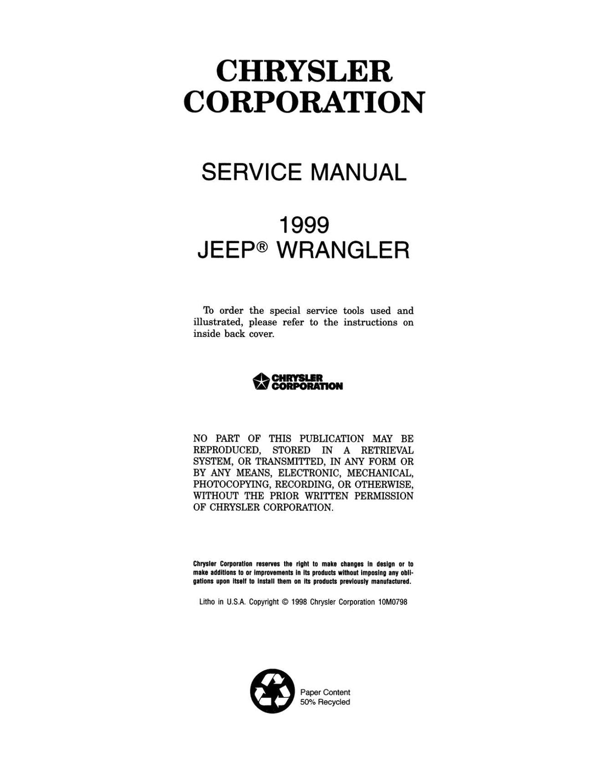 Detroit Iron - 1999 Jeep Wrangler Shop Manual