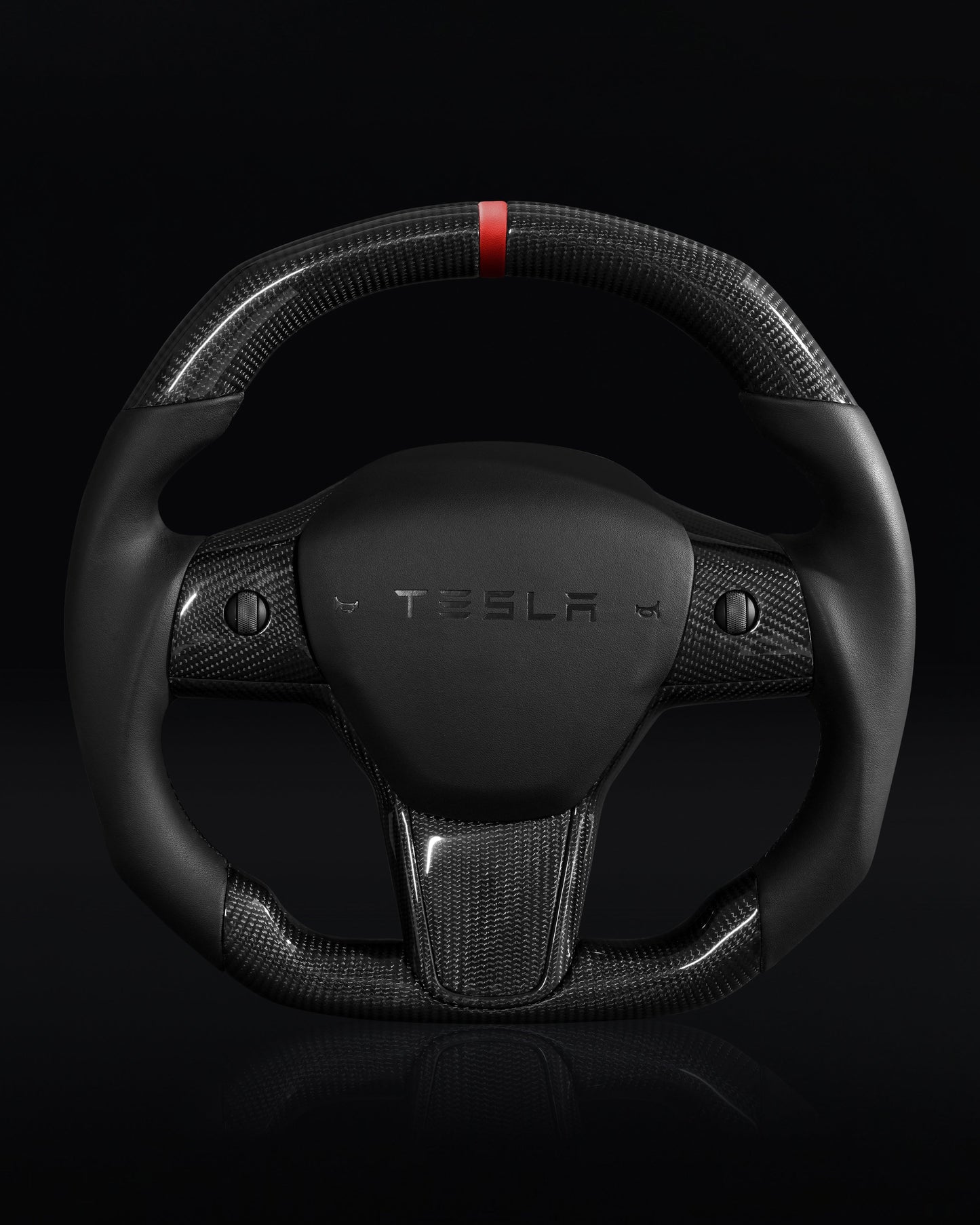 TESLA MODEL 3 / Y BLACK LEATHER FLAT BOTTOM SUPERNOVA GLOSS CARBON STEERING WHEEL