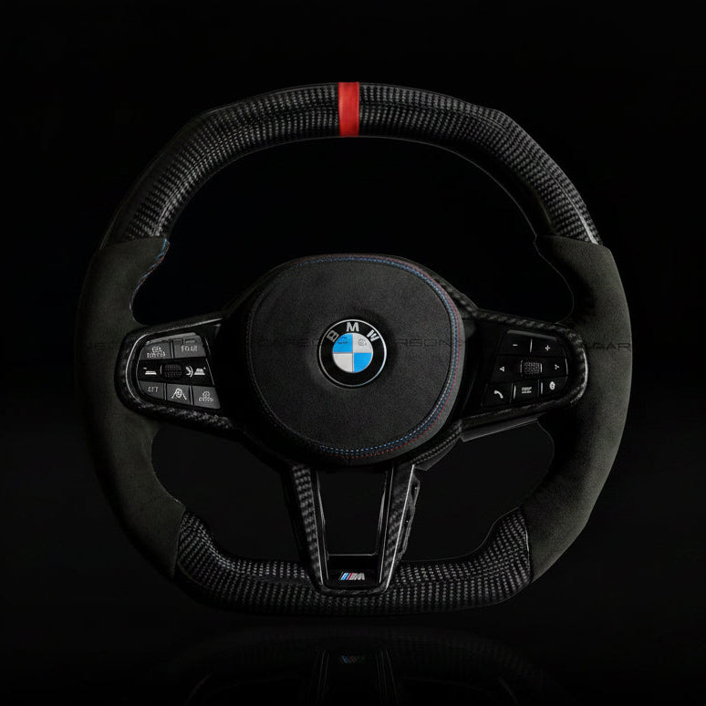 BMW LCI Carbon Fiber / Alcantara Flat Bottom Steering Wheel for G Chassis- CARBONE's CS Signature Design for G20 G30 G80 G82 M3 M4 M2 M340i