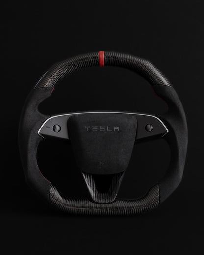 TESLA MODEL Y JUNIPER ALCANTARA FLAT BOTTOM SUPERNOVA GLOSS CARBON STEERING WHEEL