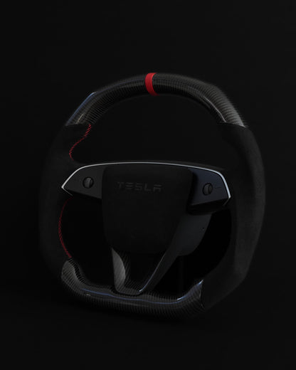 TESLA MODEL Y JUNIPER ALCANTARA FLAT BOTTOM SUPERNOVA GLOSS CARBON STEERING WHEEL