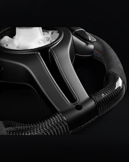 BMW Alcantara Flat Bottom White Stripe Gloss Carbon Fiber Steering Wheel for F Chassis- iCBL's Signature Design for F30 F32 F80 F82 M3 M4 M2 335i 340i 328i 440i 435i (Copy)