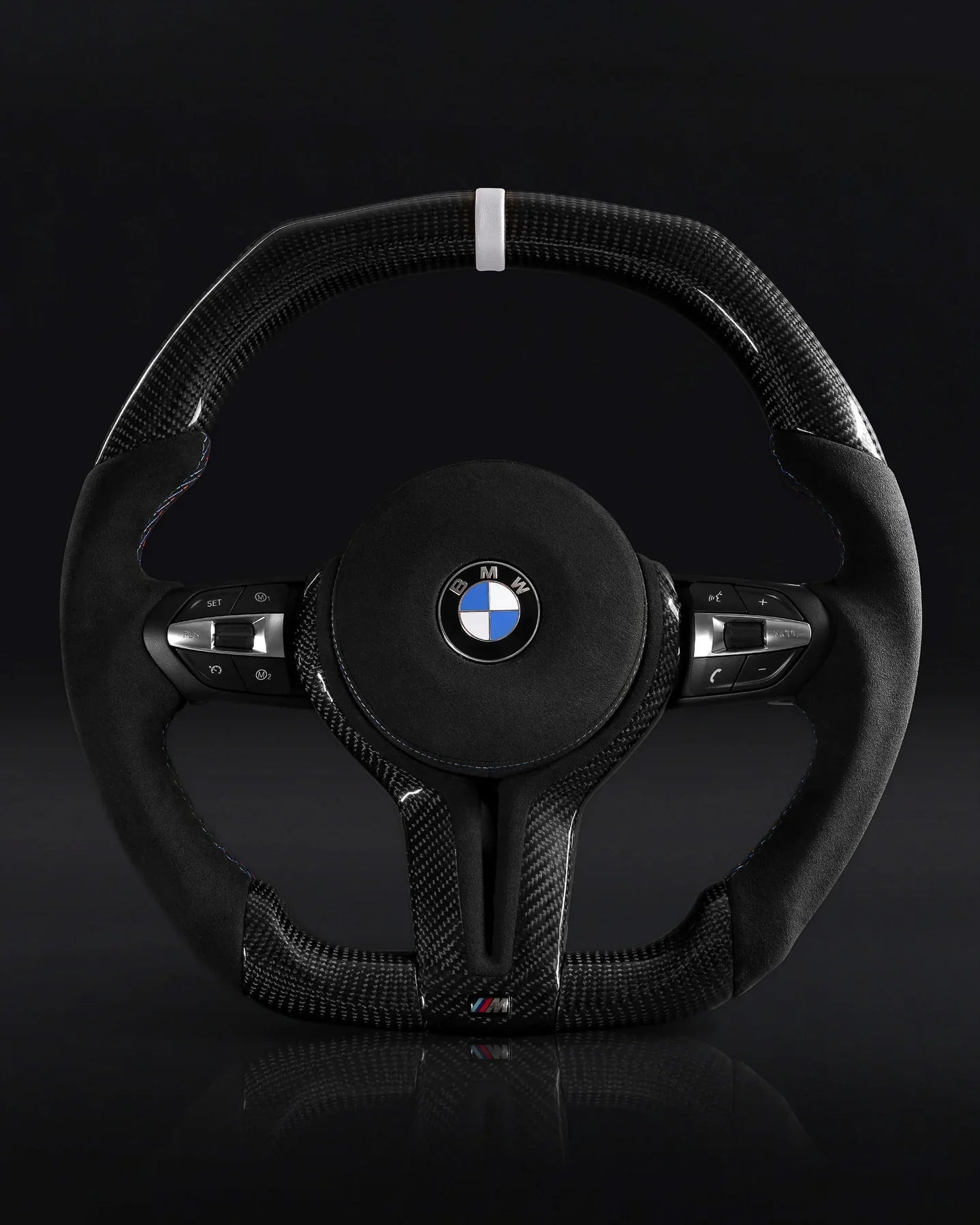 BMW Alcantara Flat Bottom White Stripe Gloss Carbon Fiber Steering Wheel for F Chassis- iCBL's Signature Design for F30 F32 F80 F82 M3 M4 M2 335i 340i 328i 440i 435i (Copy)
