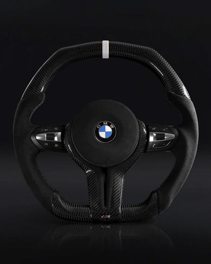 BMW Alcantara Flat Bottom White Stripe Gloss Carbon Fiber Steering Wheel for F Chassis- iCBL's Signature Design for F30 F32 F80 F82 M3 M4 M2 335i 340i 328i 440i 435i (Copy)
