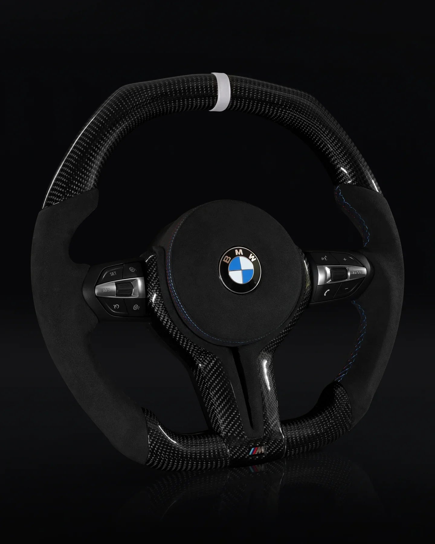 BMW Alcantara Flat Bottom White Stripe Gloss Carbon Fiber Steering Wheel for F Chassis- iCBL's Signature Design for F30 F32 F80 F82 M3 M4 M2 335i 340i 328i 440i 435i (Copy)