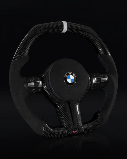 BMW Alcantara Flat Bottom White Stripe Gloss Carbon Fiber Steering Wheel for F Chassis- iCBL's Signature Design for F30 F32 F80 F82 M3 M4 M2 335i 340i 328i 440i 435i (Copy)