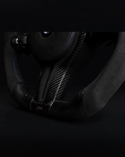 BMW Alcantara Flat Bottom White Stripe Gloss Carbon Fiber Steering Wheel for F Chassis- iCBL's Signature Design for F30 F32 F80 F82 M3 M4 M2 335i 340i 328i 440i 435i (Copy)
