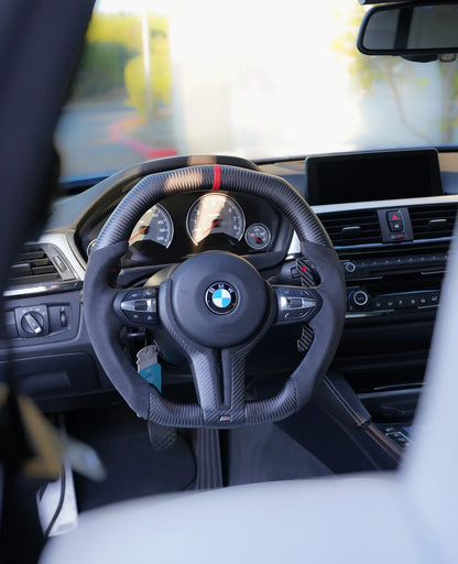 BMW Alcantara Flat Bottom Matte Dry Carbon Fiber Steering Wheel for F Chassis- iCBL's Signature Design for F30 F32 F80 F82 M3 M4 M2 335i 340i 328i 440i 435i