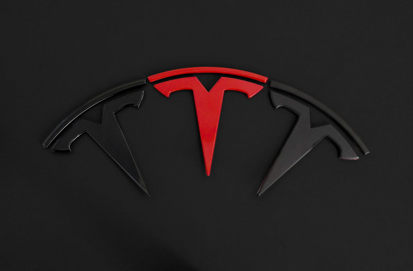 TESLA Metal Gloss and Matte OEM Emblems Logo for Model 3 & Model Y Hood + Trunk in Gold, Red, Gloss and Matte Black