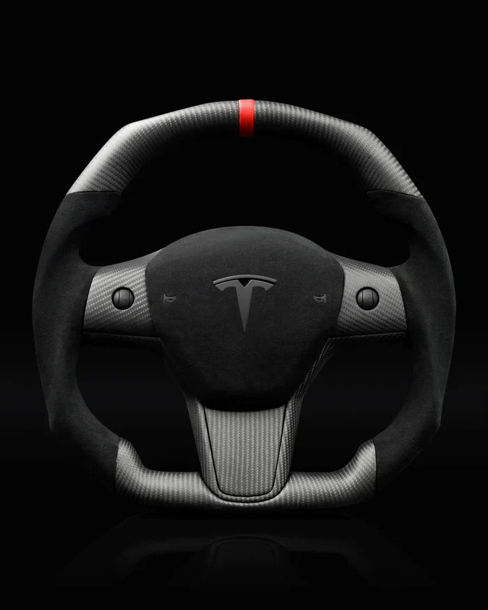 Sixth Element TESLA MODEL Y / MODEL 3 ALCANTARA FLAT BOTTOM SUPERNOVA GLOSS CARBON STEERING WHEEL