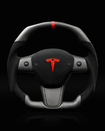 TESLA MODEL 3 / Y ALCANTARA FLAT BOTTOM SUPERNOVA DRY CARBON STEERING WHEEL