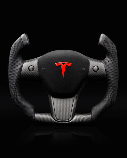 TESLA MODEL 3 / Y PERFORATED LEATHER KNIGHT RIDER DRY CARBON STEERING WHEEL