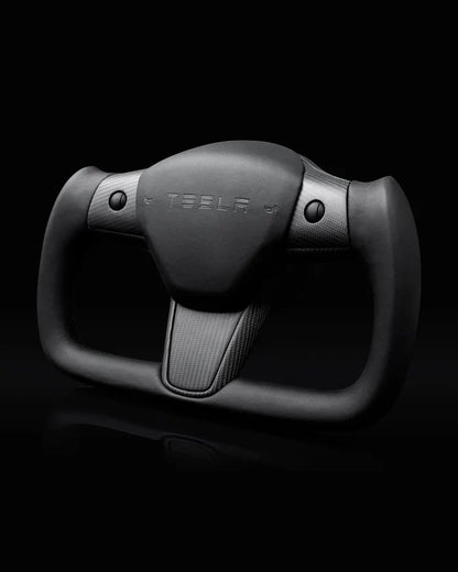 Sixth Element TESLA MODEL Y / MODEL 3 BLACK LEATHER DRY CARBON PLAID STYLE YOKE STEERING WHEEL