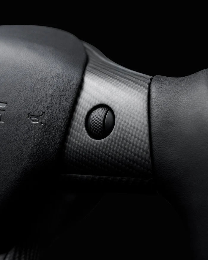 Sixth Element TESLA MODEL Y / MODEL 3 BLACK LEATHER DRY CARBON PLAID STYLE YOKE STEERING WHEEL