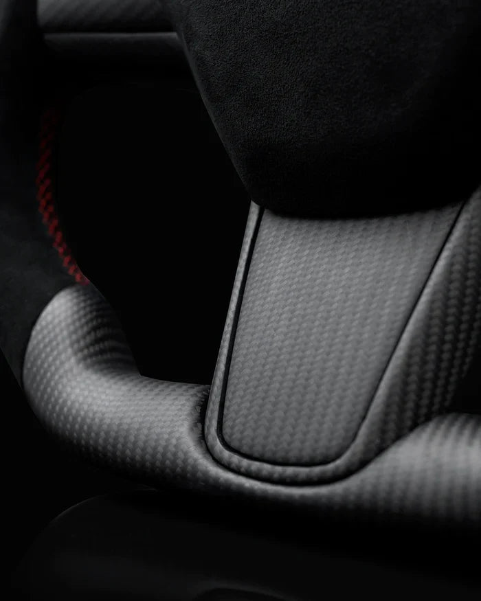 Sixth Element TESLA MODEL Y / MODEL 3 ALCANTARA FLAT BOTTOM SUPERNOVA GLOSS CARBON STEERING WHEEL