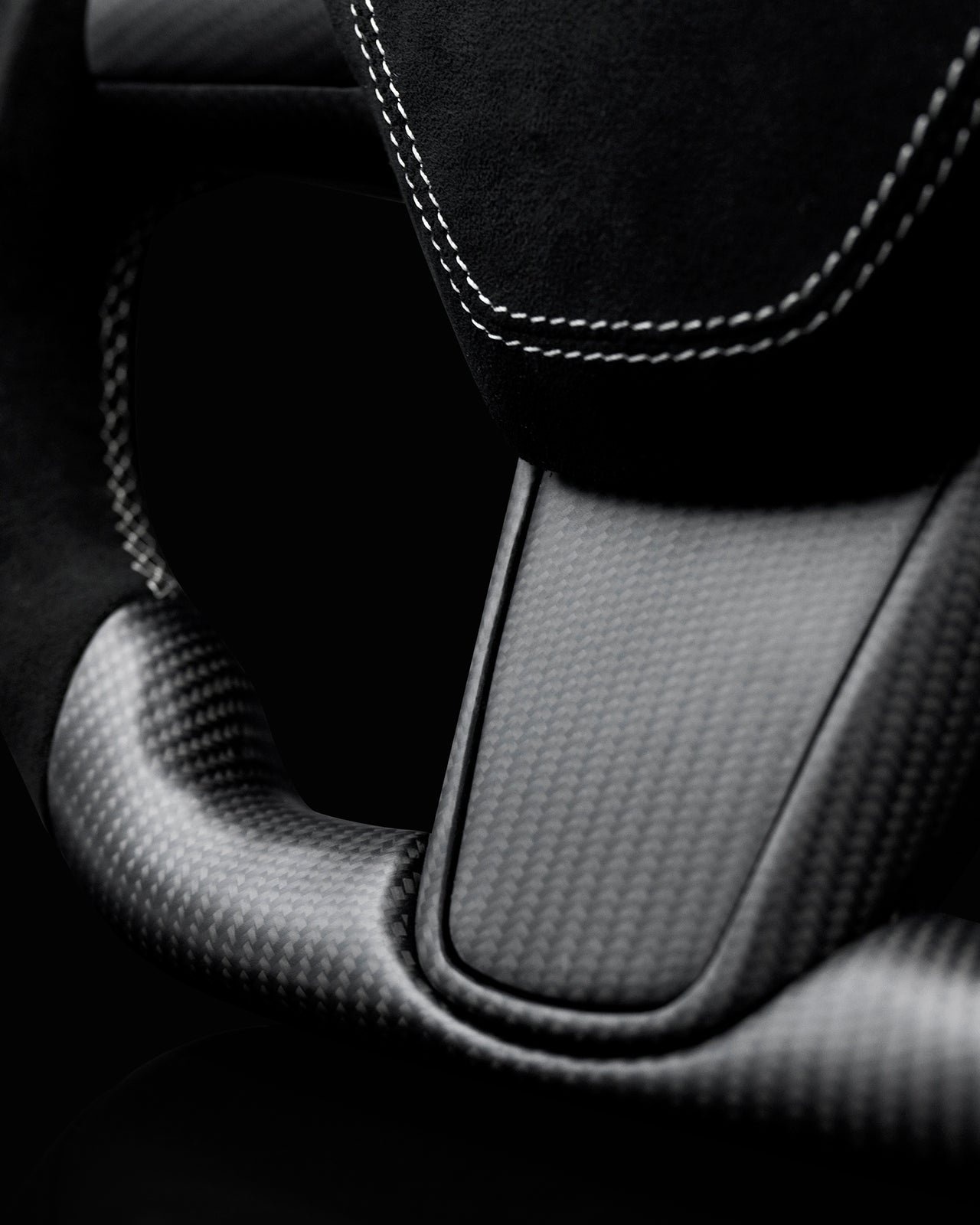 TESLA MODEL 3 / Y BLACK ALCANTARA PCH MIDNIGHT WHITE ACCENTS DRY CARBON STEERING WHEEL