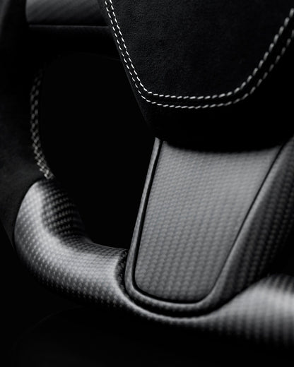 TESLA MODEL 3 / Y BLACK ALCANTARA PCH MIDNIGHT WHITE ACCENTS DRY CARBON STEERING WHEEL