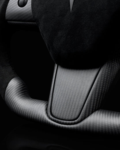 TESLA MODEL 3 / Y ALCANTARA FLAT BOTTOM VANTABLACK DRY CARBON STEERING WHEEL