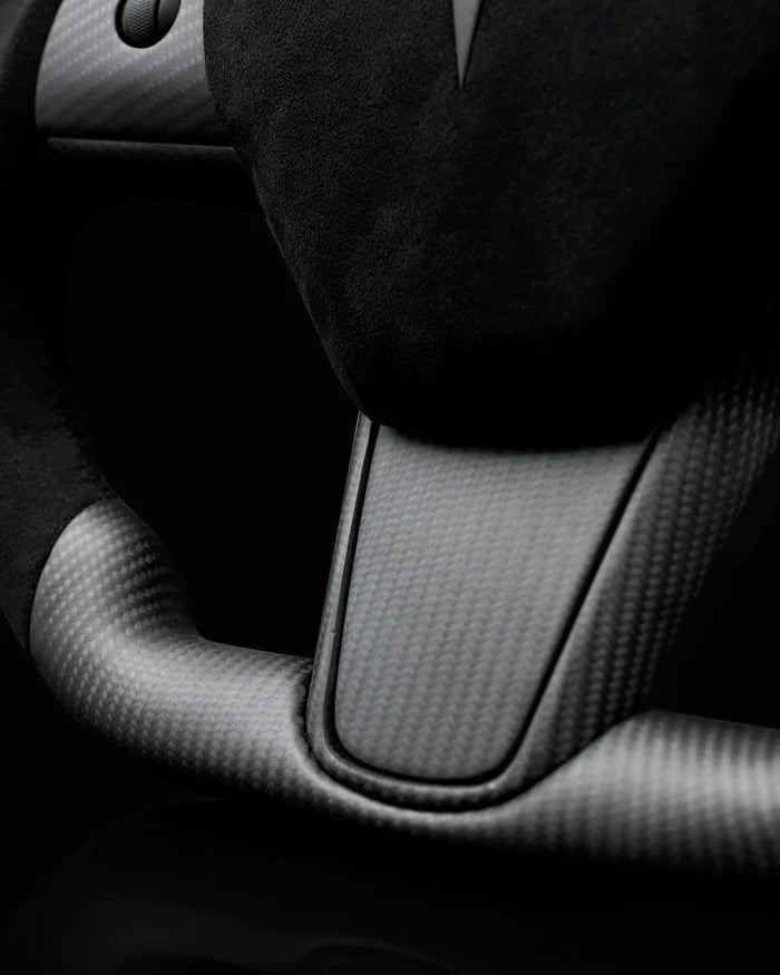 Sixth Element TESLA MODEL Y / MODEL 3 ALCANTARA FLAT BOTTOM VANTABLACK DRY CARBON STEERING WHEEL