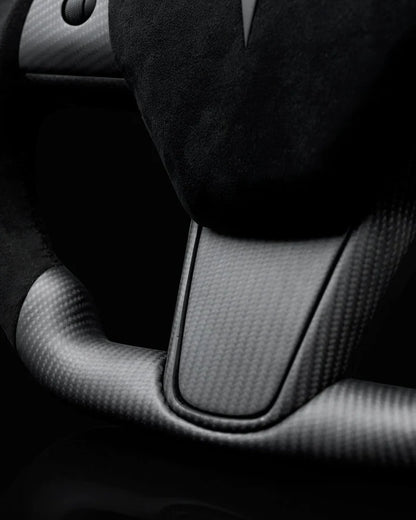 Sixth Element TESLA MODEL Y / MODEL 3 ALCANTARA FLAT BOTTOM VANTABLACK DRY CARBON STEERING WHEEL