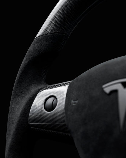 TESLA MODEL 3 / Y ALCANTARA FLAT BOTTOM VANTABLACK GLOSS CARBON STEERING WHEEL
