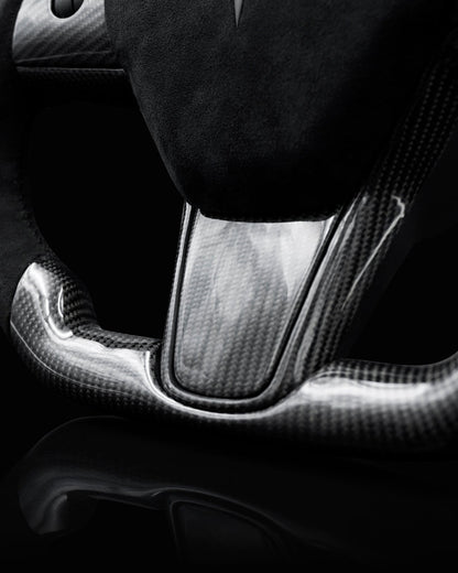 TESLA MODEL 3 / Y ALCANTARA FLAT BOTTOM VANTABLACK GLOSS CARBON STEERING WHEEL